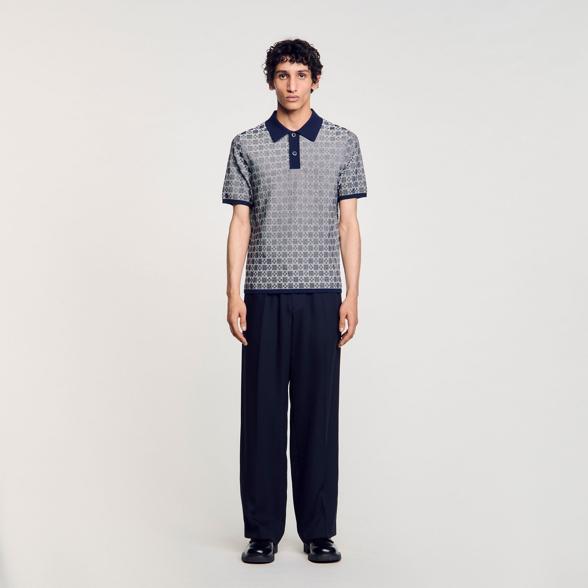  Cross Knit Polo Square Cross Polo Shirt Navy Blue