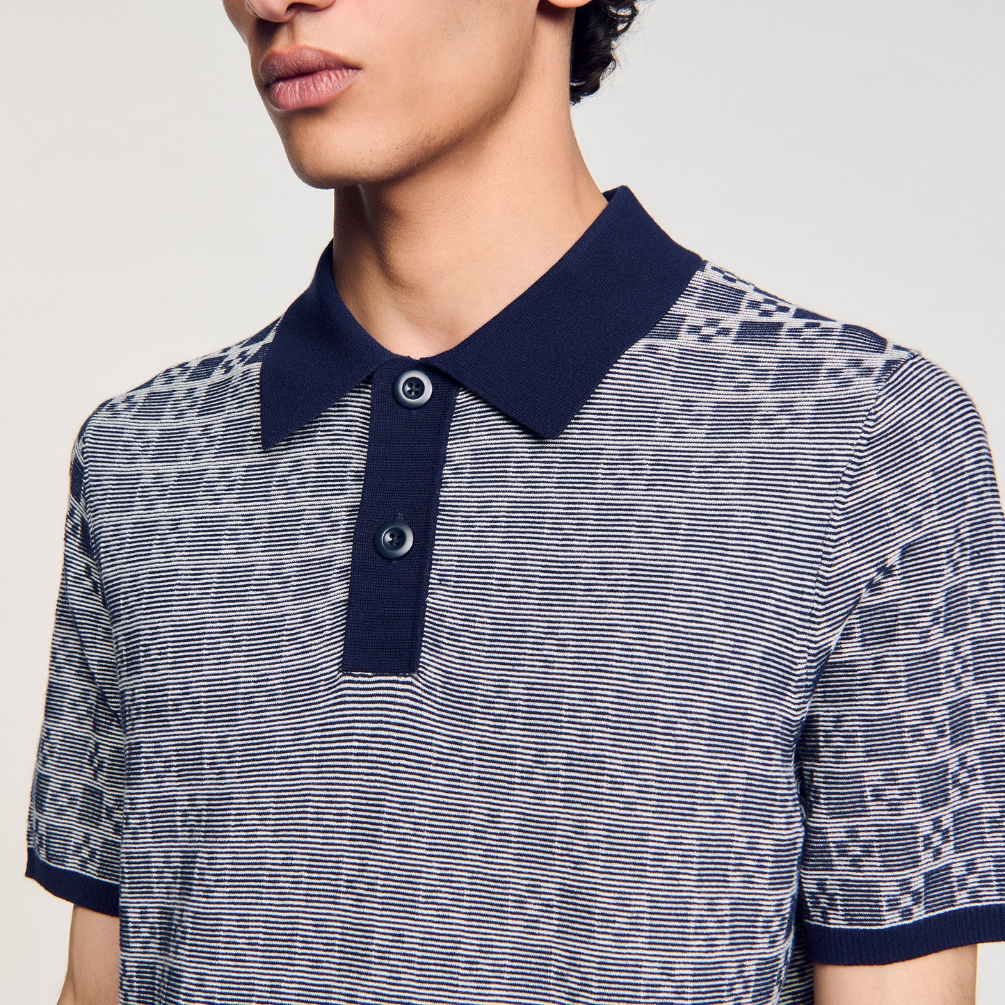  Cross Knit Polo Square Cross Polo Shirt Navy Blue