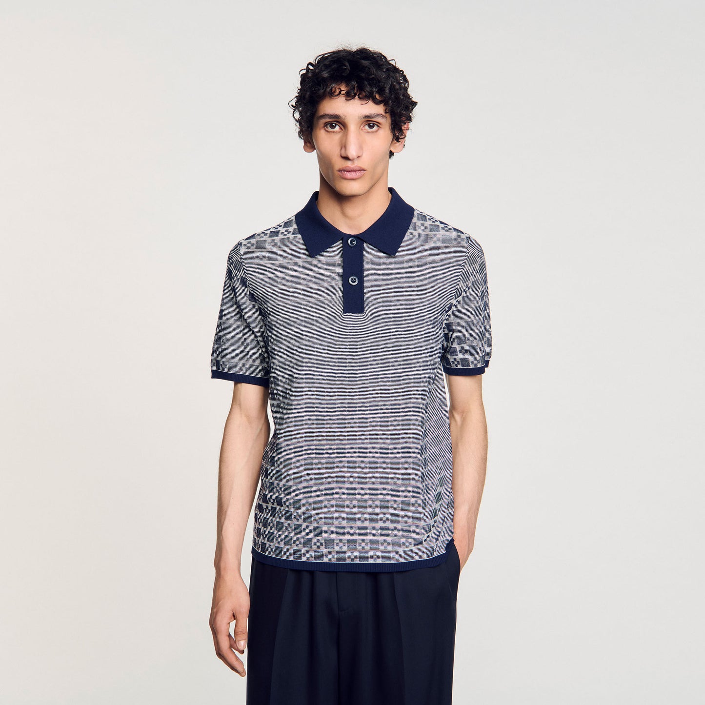  Cross Knit Polo Square Cross Polo Shirt Navy Blue