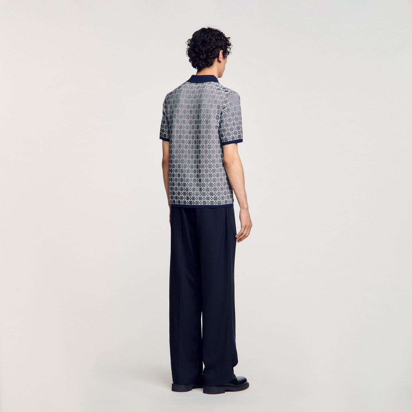  Cross Knit Polo Square Cross Polo Shirt Navy Blue