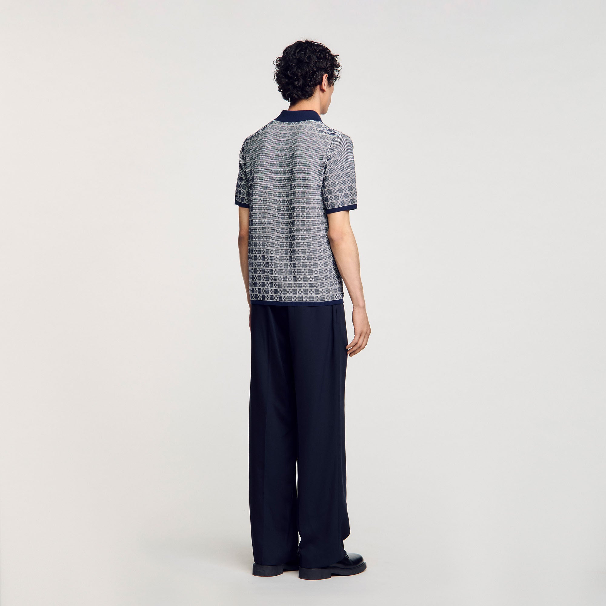  Cross Knit Polo Square Cross Polo Shirt Navy Blue