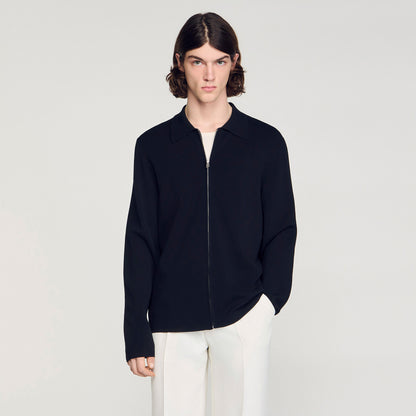 Home Zip Cardigan Zipped Viscose Knit Cardigan Black