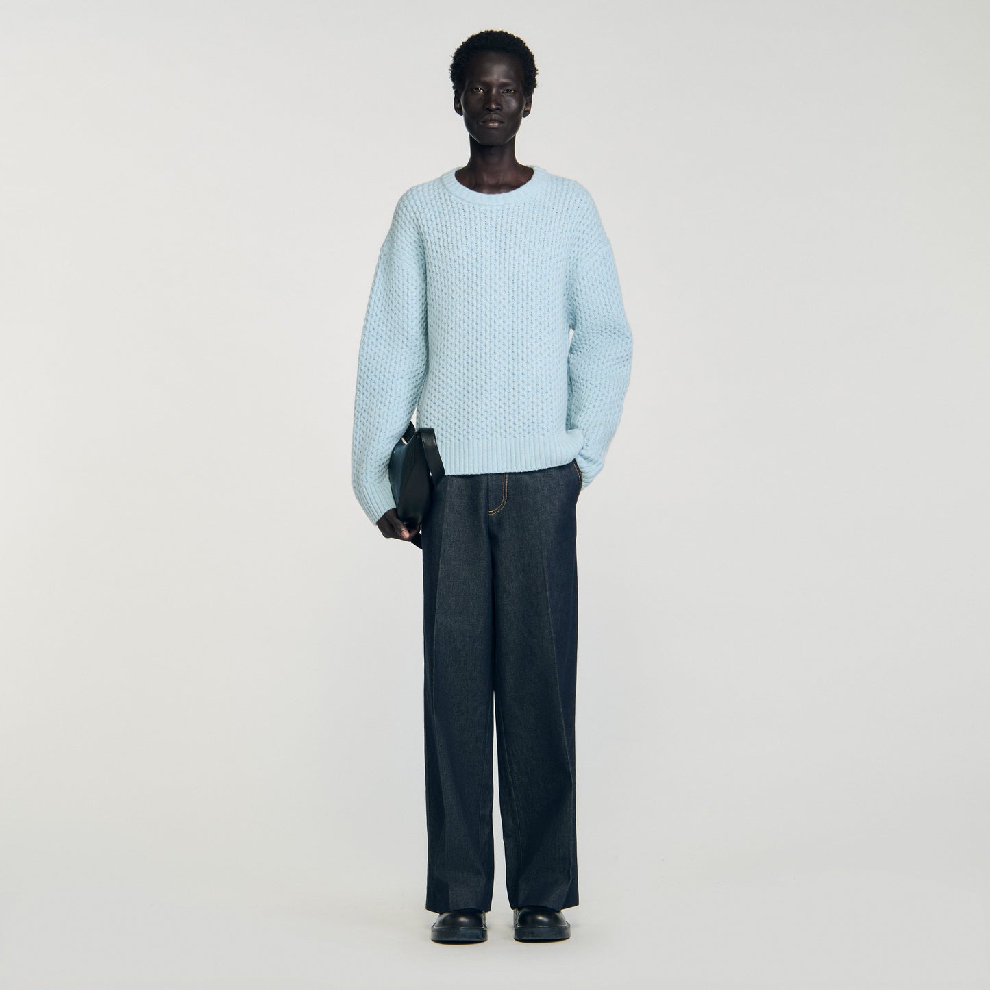 Honeycomb Pull Honeycomb Stitch Wool Jumper Sky Blue