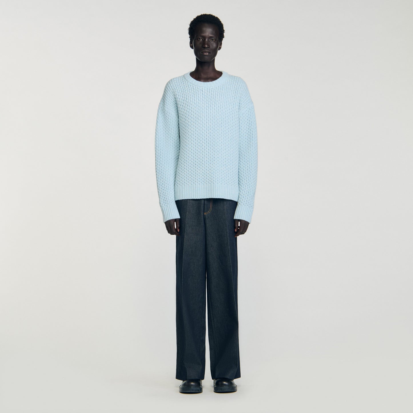 Honeycomb Pull Honeycomb Stitch Wool Jumper Sky Blue