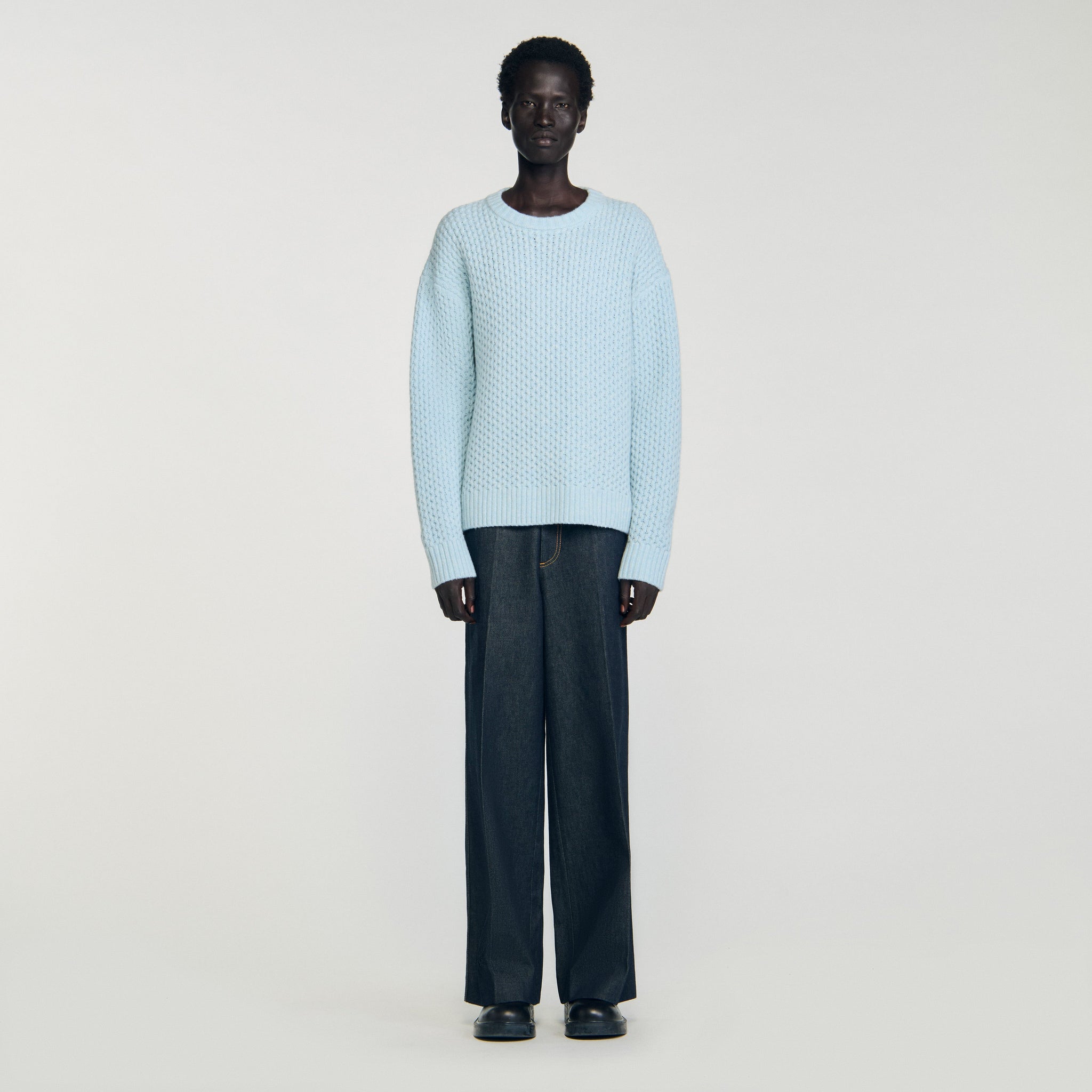 Honeycomb Pull Honeycomb Stitch Wool Jumper Sky Blue