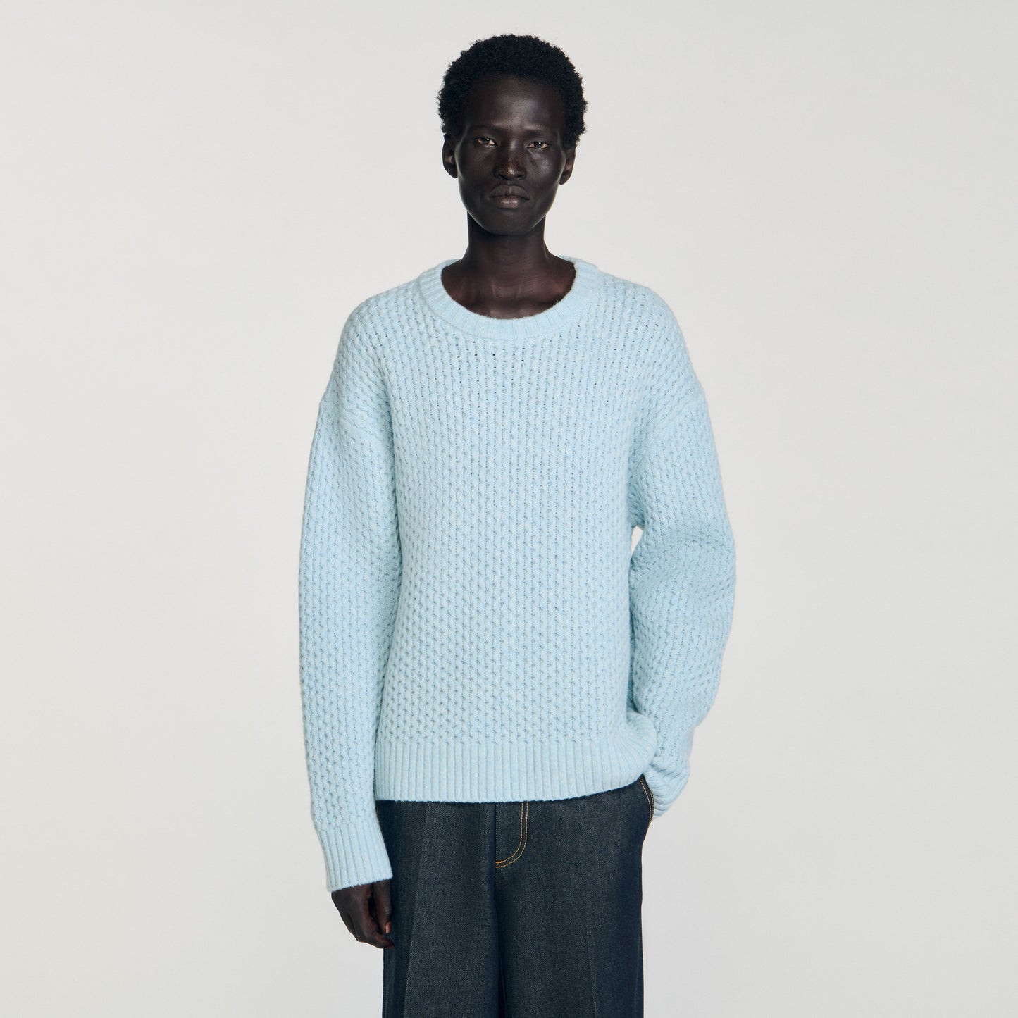 Honeycomb Pull Honeycomb Stitch Wool Jumper Sky Blue