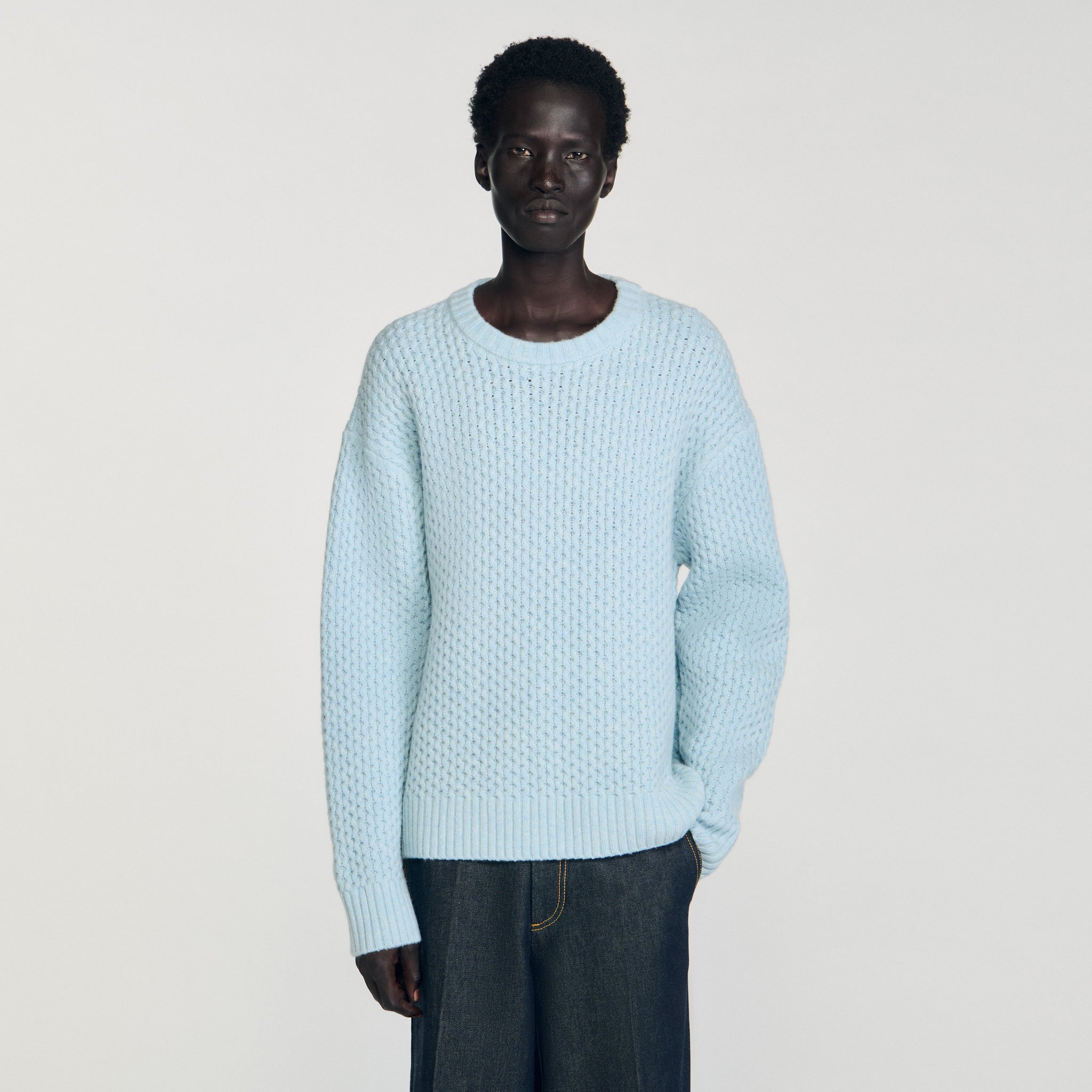 Honeycomb Pull Honeycomb Stitch Wool Jumper Sky Blue