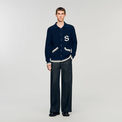 Varsity Cardigan Wool Cardigan With Patch S Navy Blue