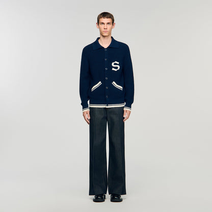 Varsity Cardigan Wool Cardigan With Patch S Navy Blue