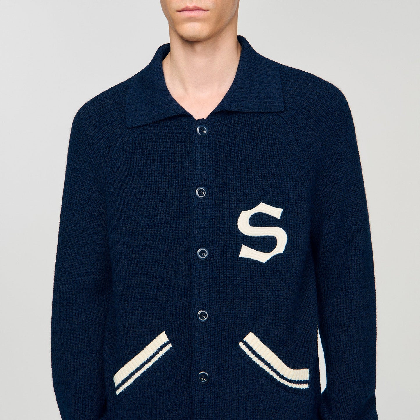 Varsity Cardigan Wool Cardigan With Patch S Navy Blue