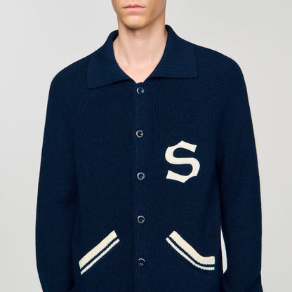 Varsity Cardigan Wool Cardigan With Patch S Navy Blue