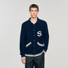 Varsity Cardigan Wool Cardigan With Patch S Navy Blue