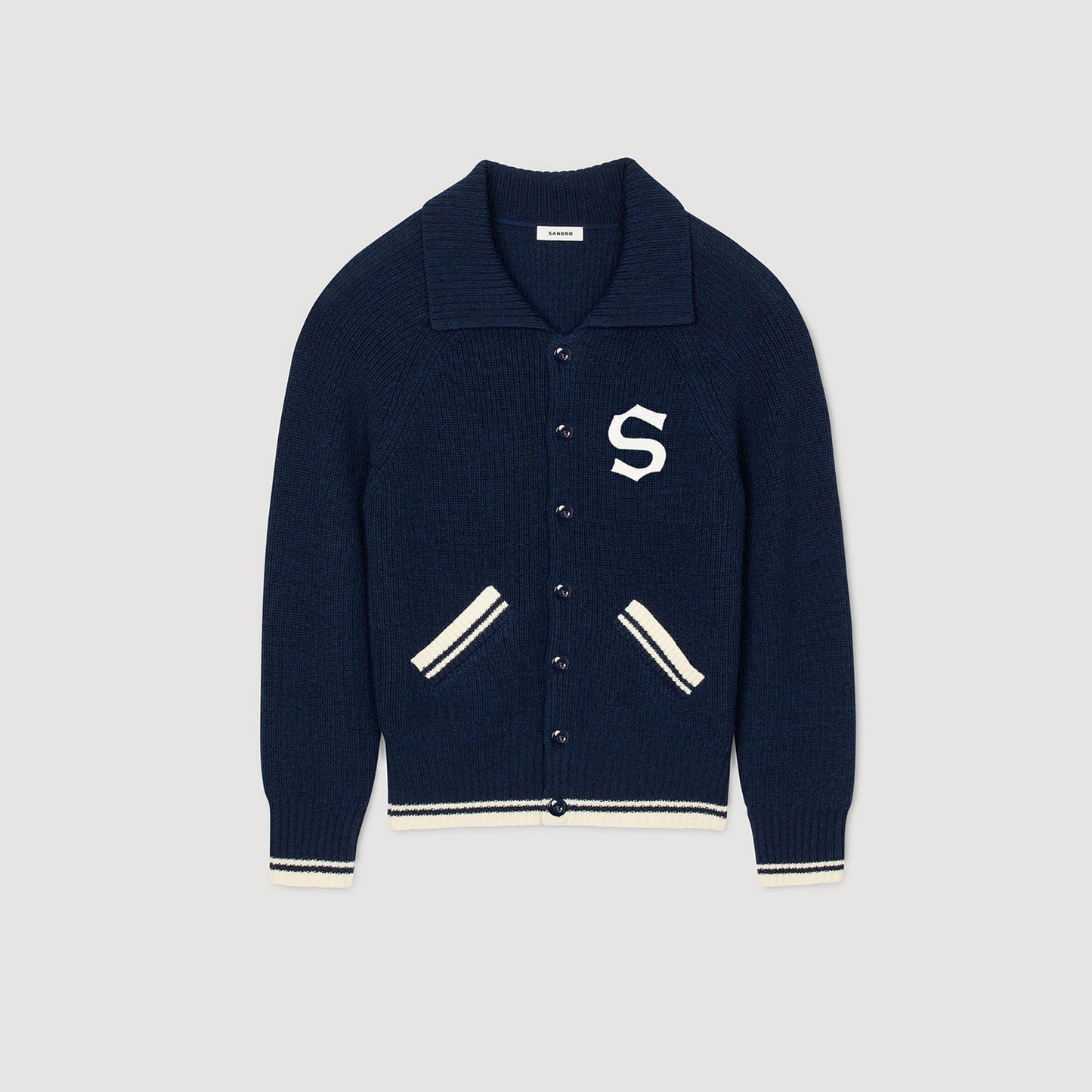 Varsity Cardigan Wool Cardigan With Patch S Navy Blue