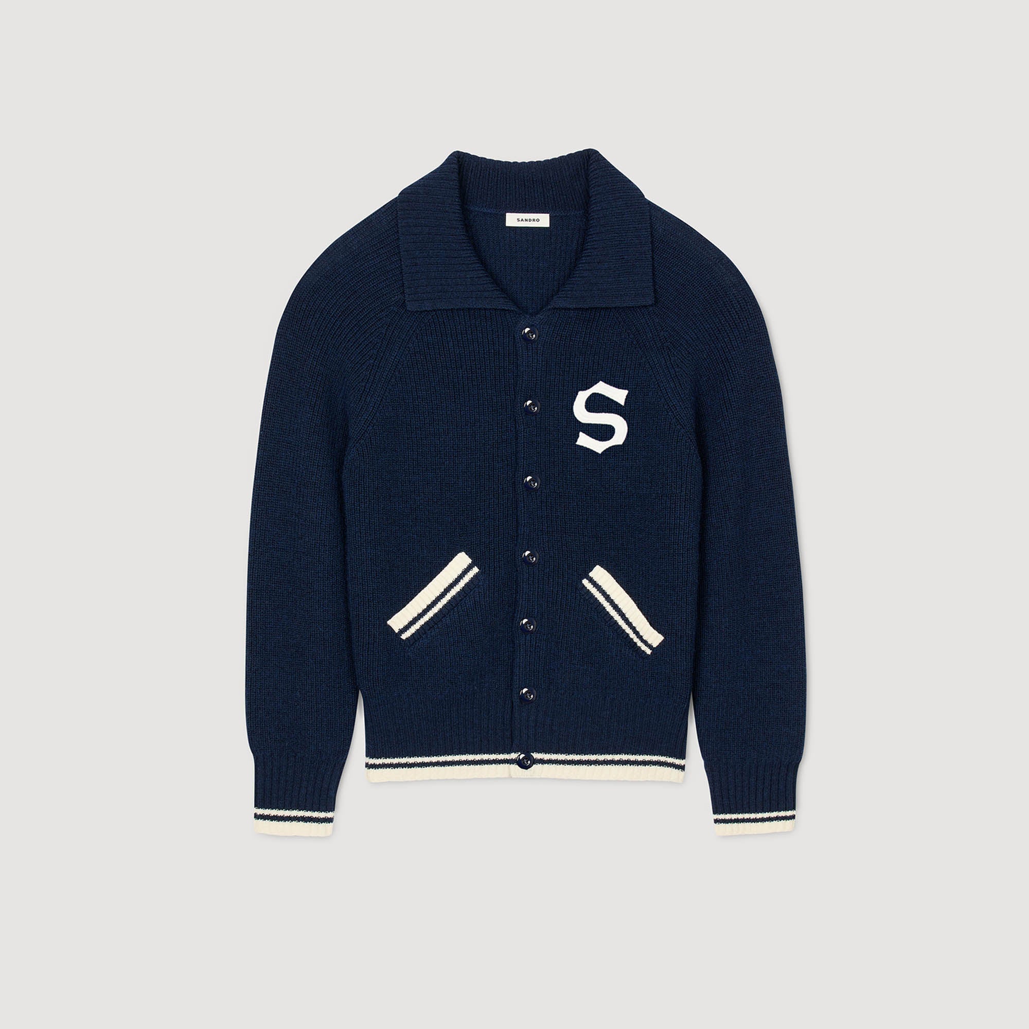 Varsity Cardigan Wool Cardigan With Patch S Navy Blue