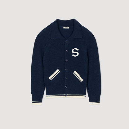 Varsity Cardigan Wool Cardigan With Patch S Navy Blue