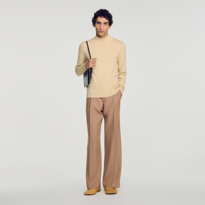 Industrial Wool jumper with standing collar Beige