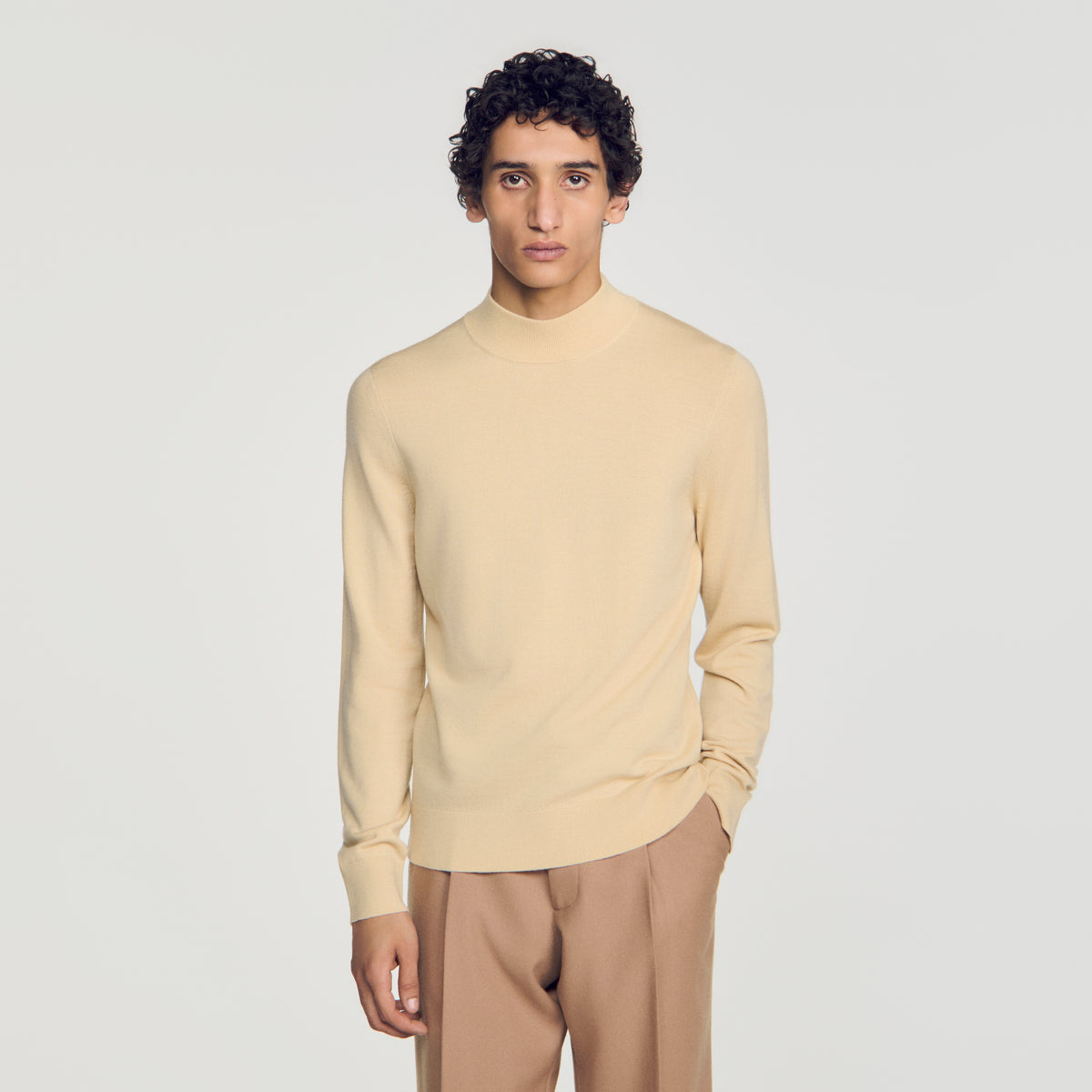 Industrial Wool jumper with standing collar Beige