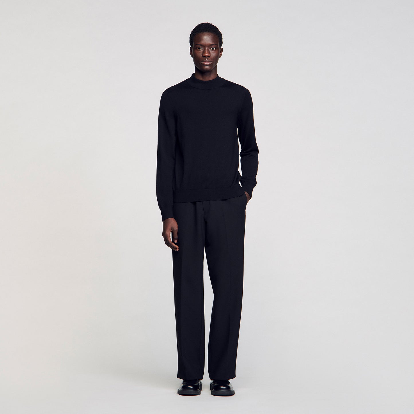 Industrial Wool jumper with a high collar Black