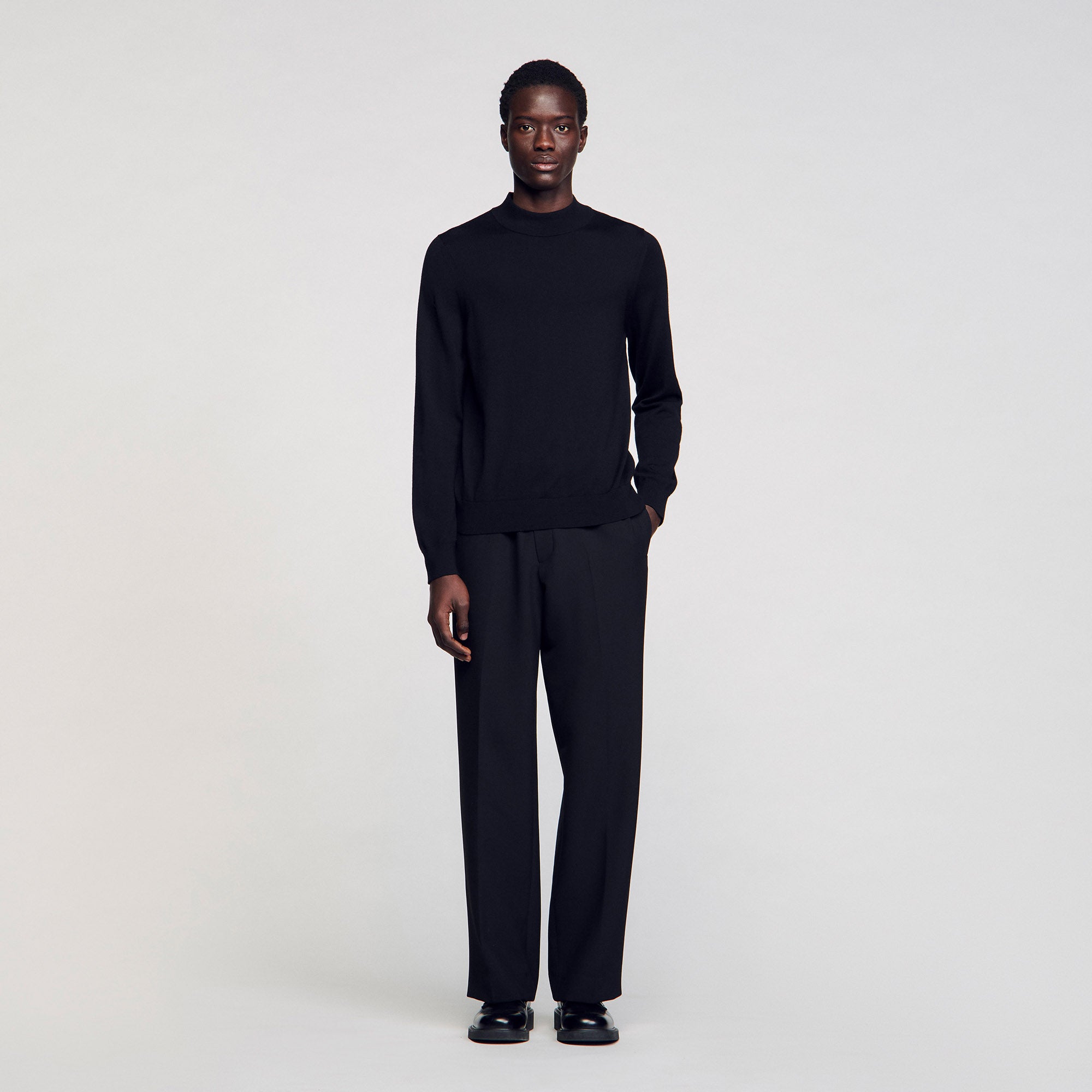 Industrial Wool jumper with a high collar Black