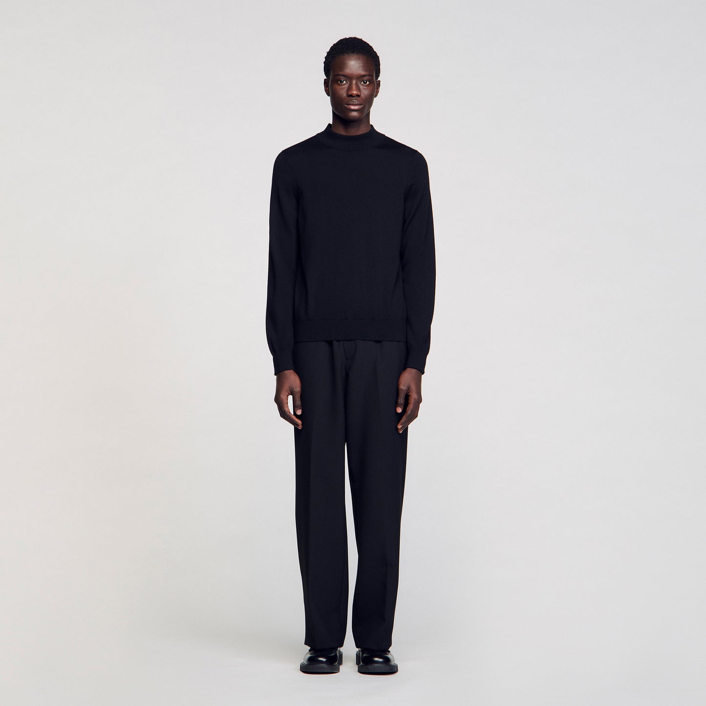 Industrial Wool jumper with a high collar Black
