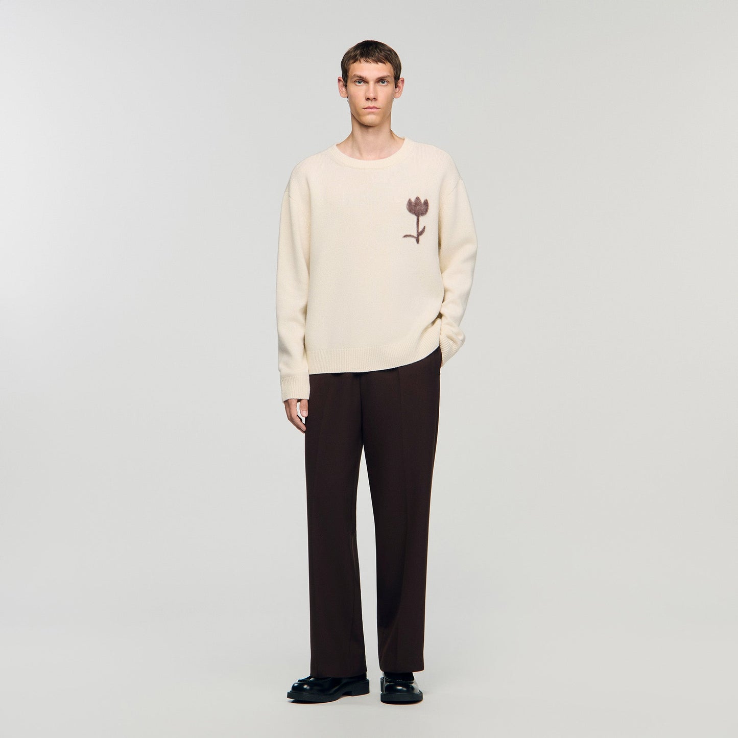 Flannel Flower Pull Wool Jumper With Flower Detail Butter Cream