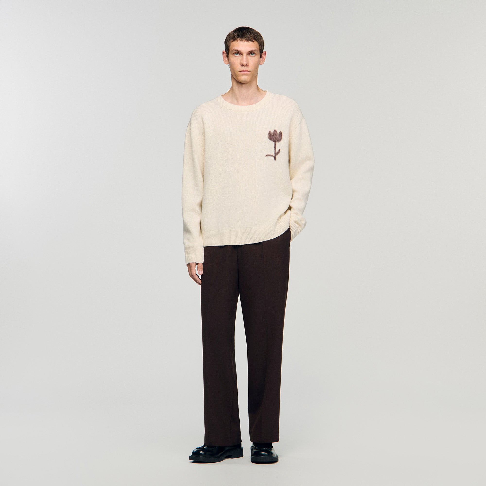 Flannel Flower Pull Wool Jumper With Flower Detail Butter Cream
