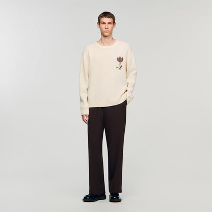 Flannel Flower Pull Wool Jumper With Flower Detail Butter Cream