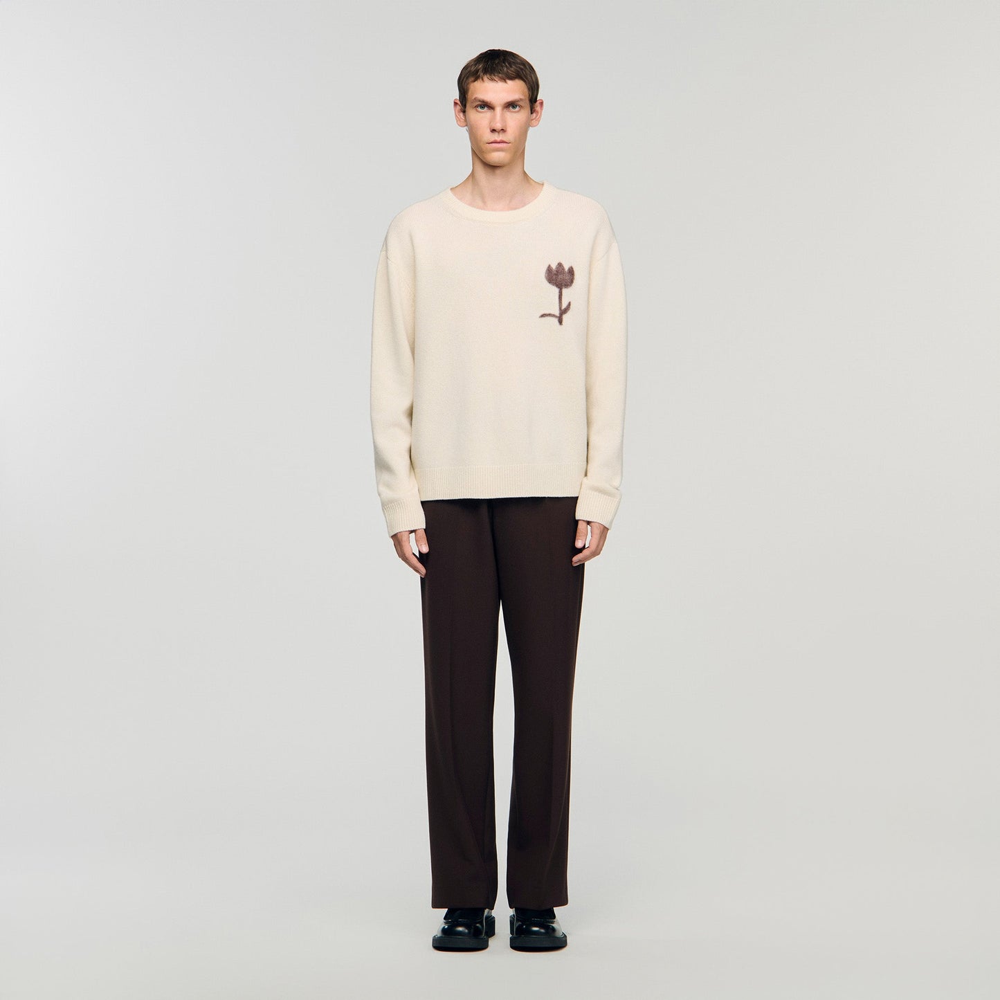 Flannel Flower Pull Wool Jumper With Flower Detail Butter Cream