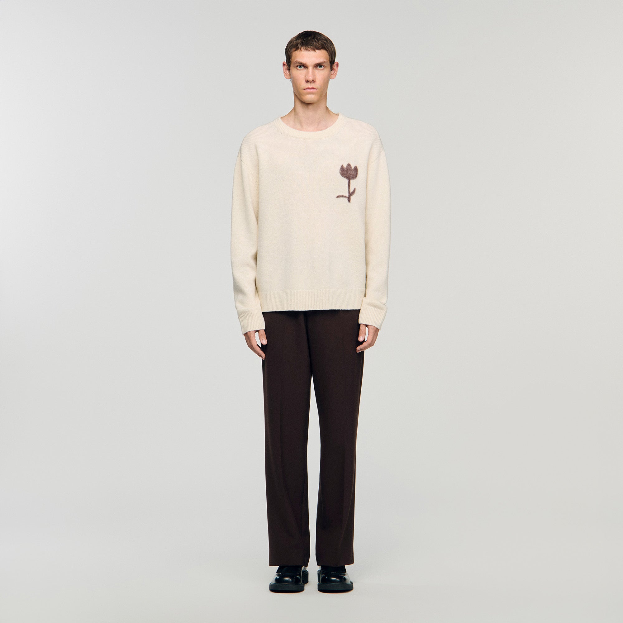 Flannel Flower Pull Wool Jumper With Flower Detail Butter Cream