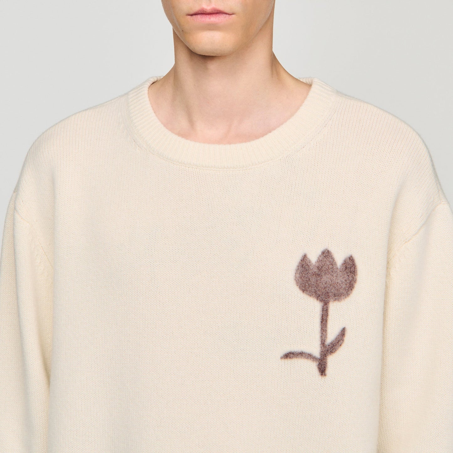 Flannel Flower Pull Wool Jumper With Flower Detail Butter Cream