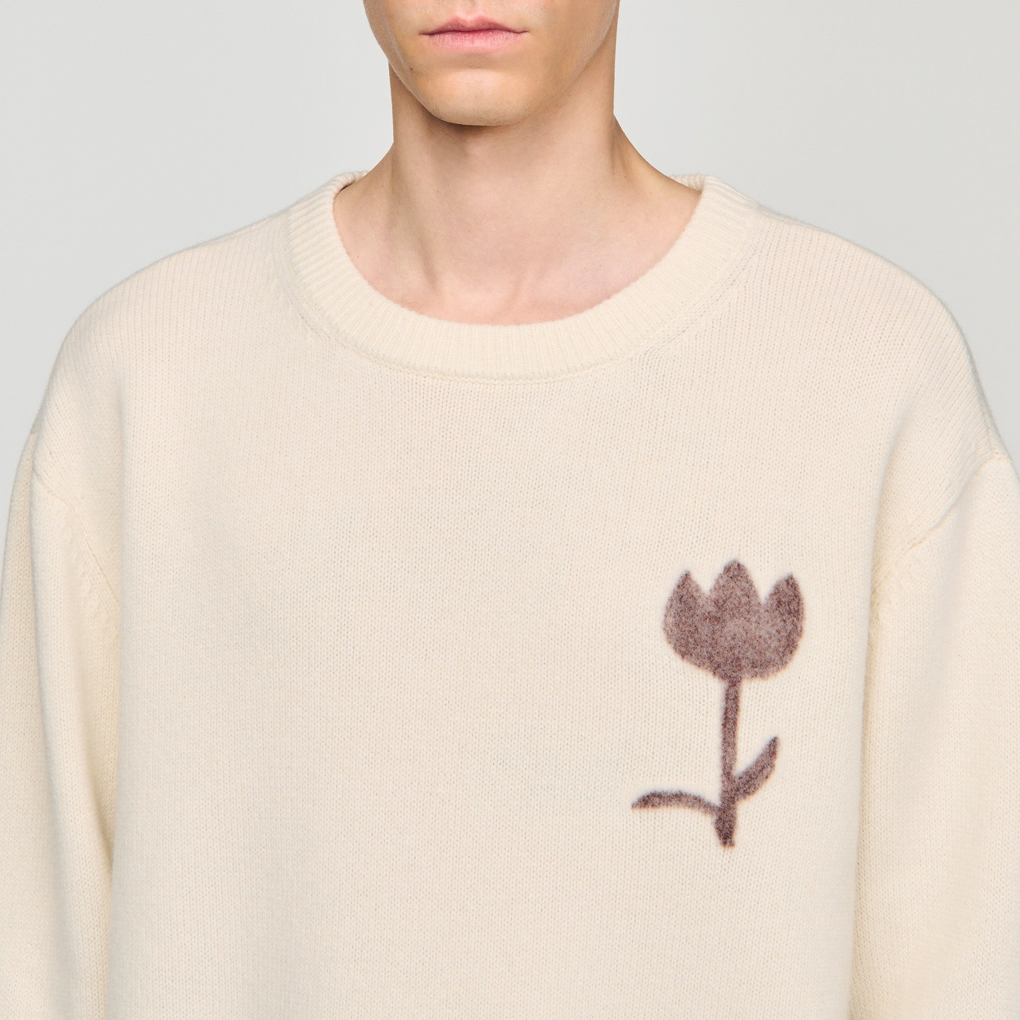 Flannel Flower Pull Wool Jumper With Flower Detail Butter Cream