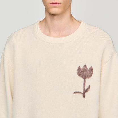 Flannel Flower Pull Wool Jumper With Flower Detail Butter Cream