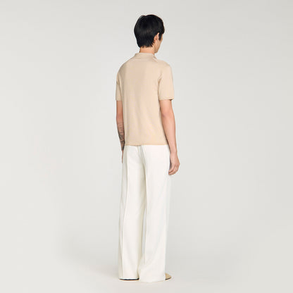 Pablo V Short-Sleeved V-Neck Polo Shirt Beige