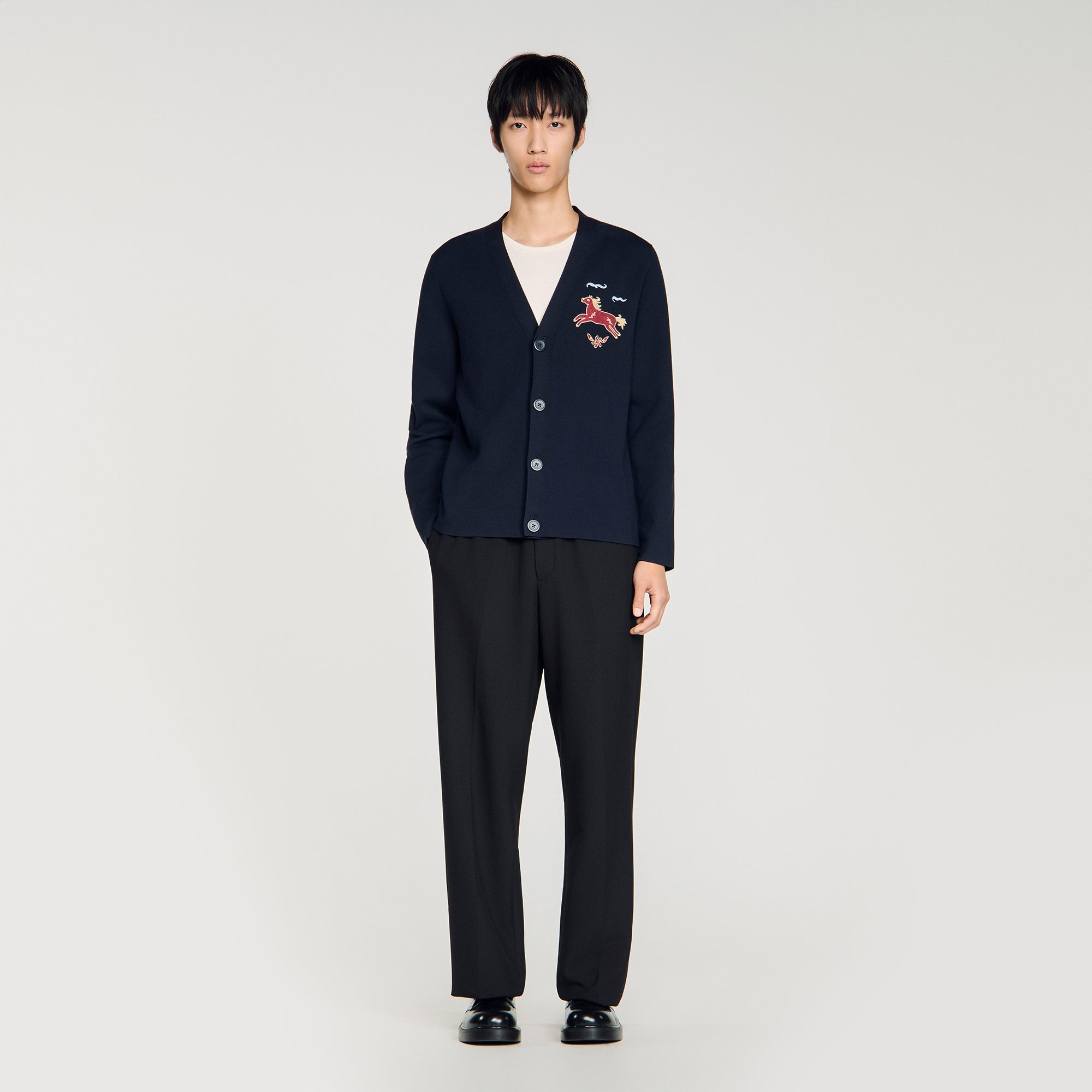 Horse Cardigan Long-Sleeved Embroidered Cardigan Midnight Blue