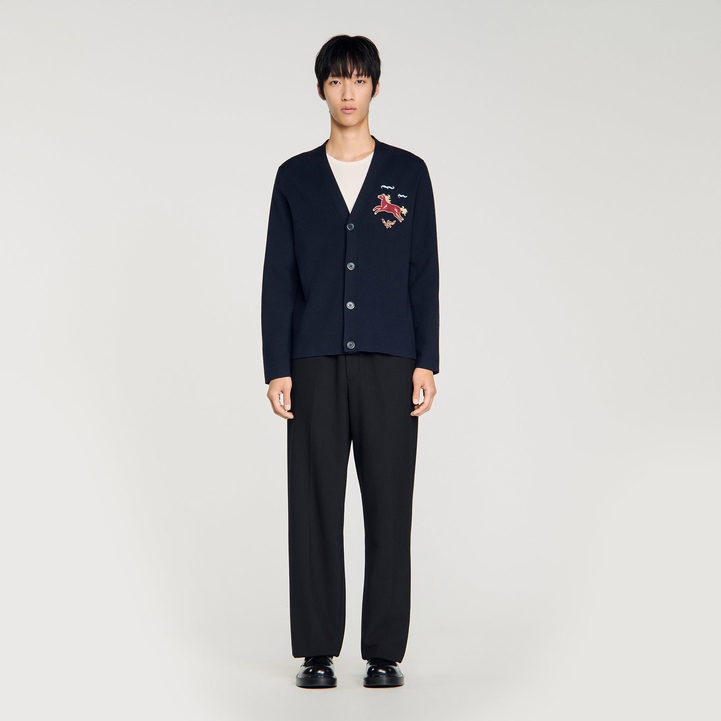 Horse Cardigan Long-Sleeved Embroidered Cardigan Midnight Blue