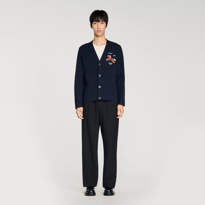 Horse Cardigan Long-Sleeved Embroidered Cardigan Midnight Blue