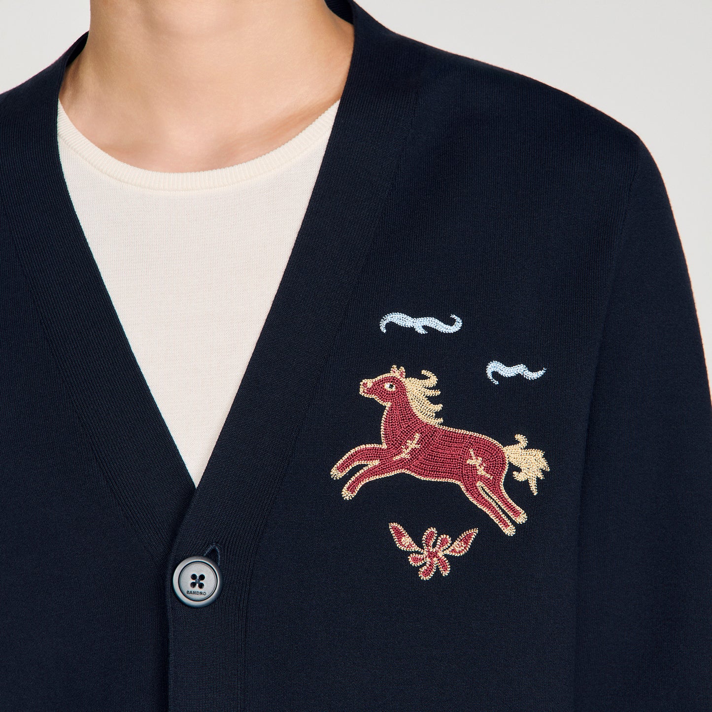 Horse Cardigan Long-Sleeved Embroidered Cardigan Midnight Blue