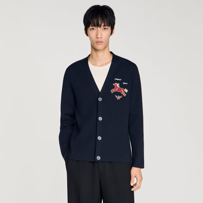 Horse Cardigan Long-Sleeved Embroidered Cardigan Midnight Blue
