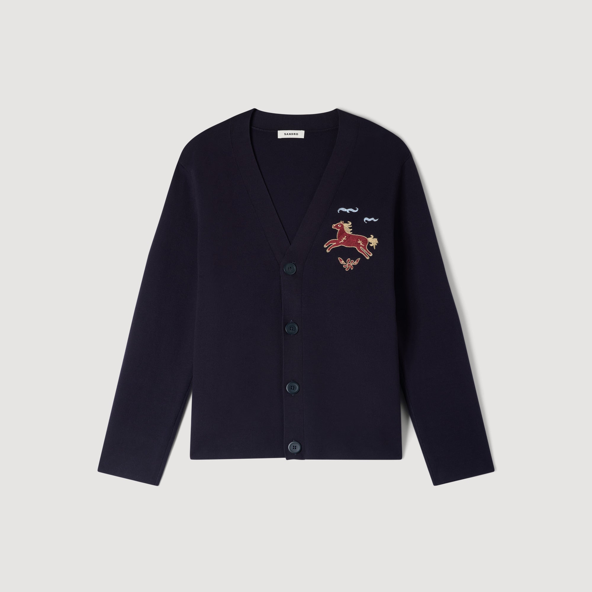 Horse Cardigan Long-Sleeved Embroidered Cardigan Midnight Blue