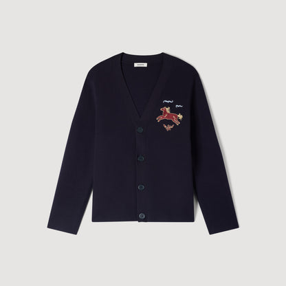 Horse Cardigan Long-Sleeved Embroidered Cardigan Midnight Blue