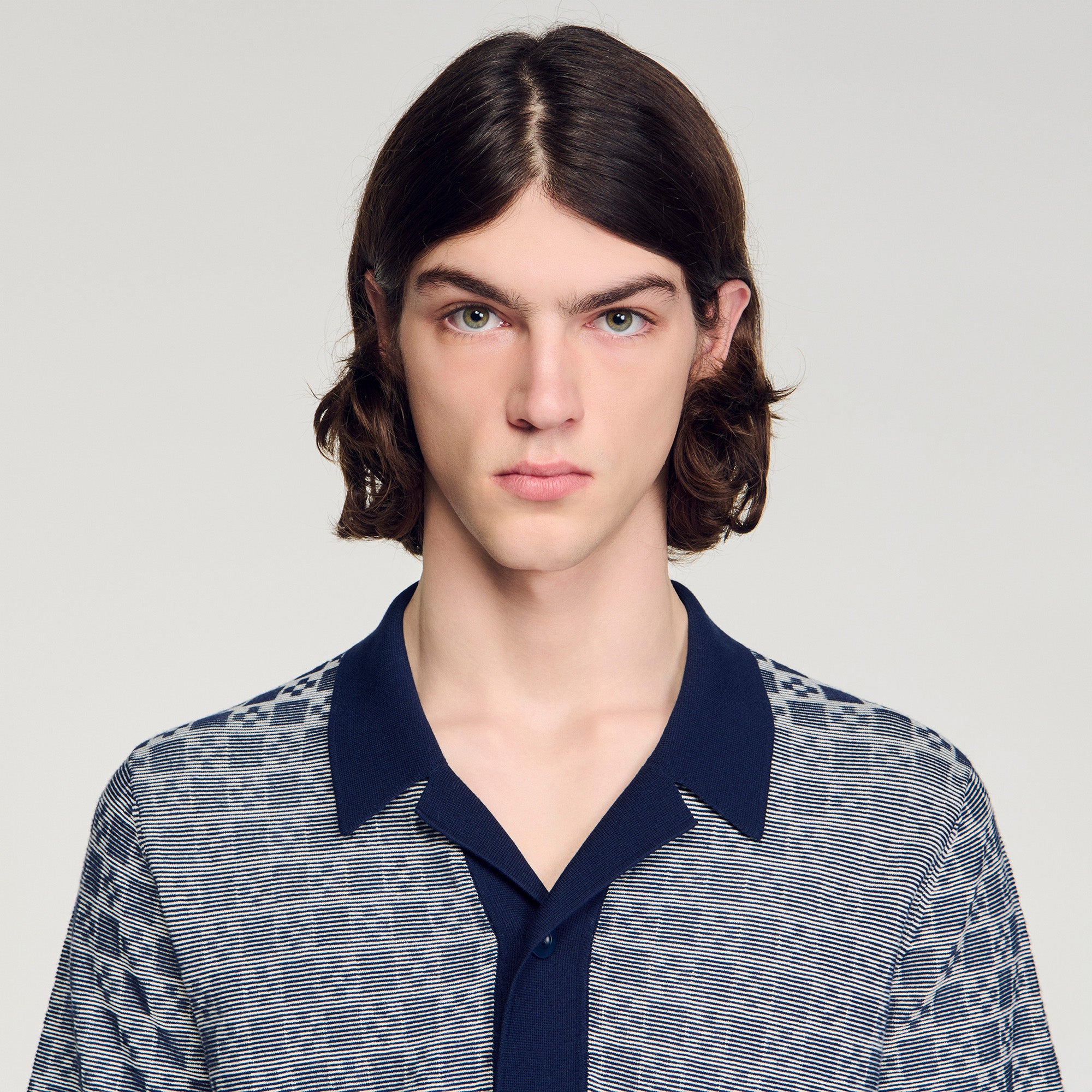 Cross Knit Shirt Square Cross Jacquard Shirt Navy Blue