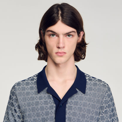 Cross Knit Shirt Square Cross Jacquard Shirt Navy Blue