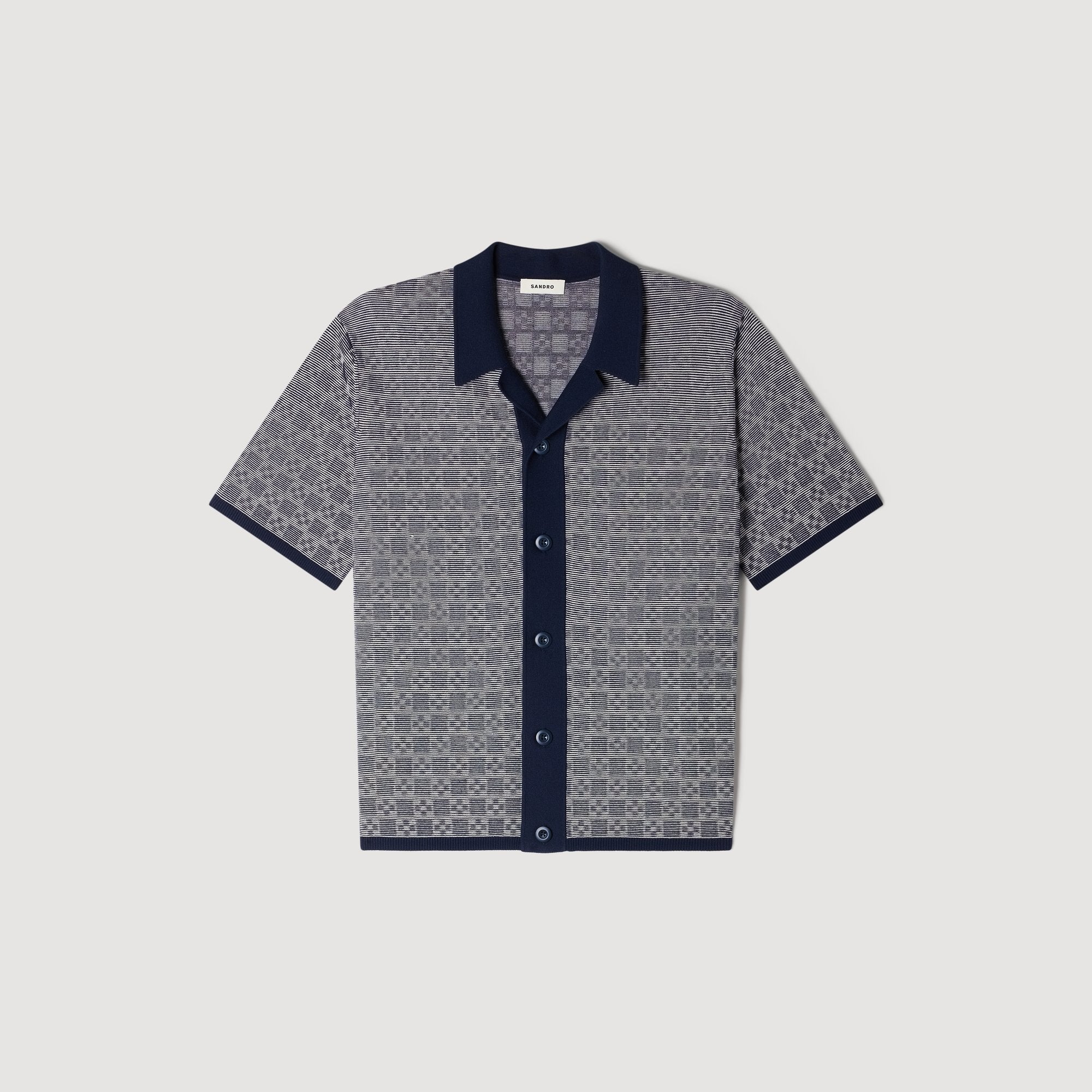 Cross Knit Shirt Square Cross Jacquard Shirt Navy Blue