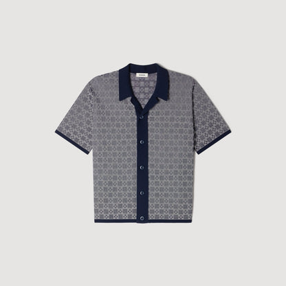 Cross Knit Shirt Square Cross Jacquard Shirt Navy Blue