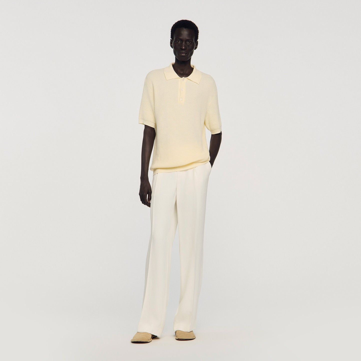 Manuel Polo Waffle-Texture Cotton Polo Butter Cream
