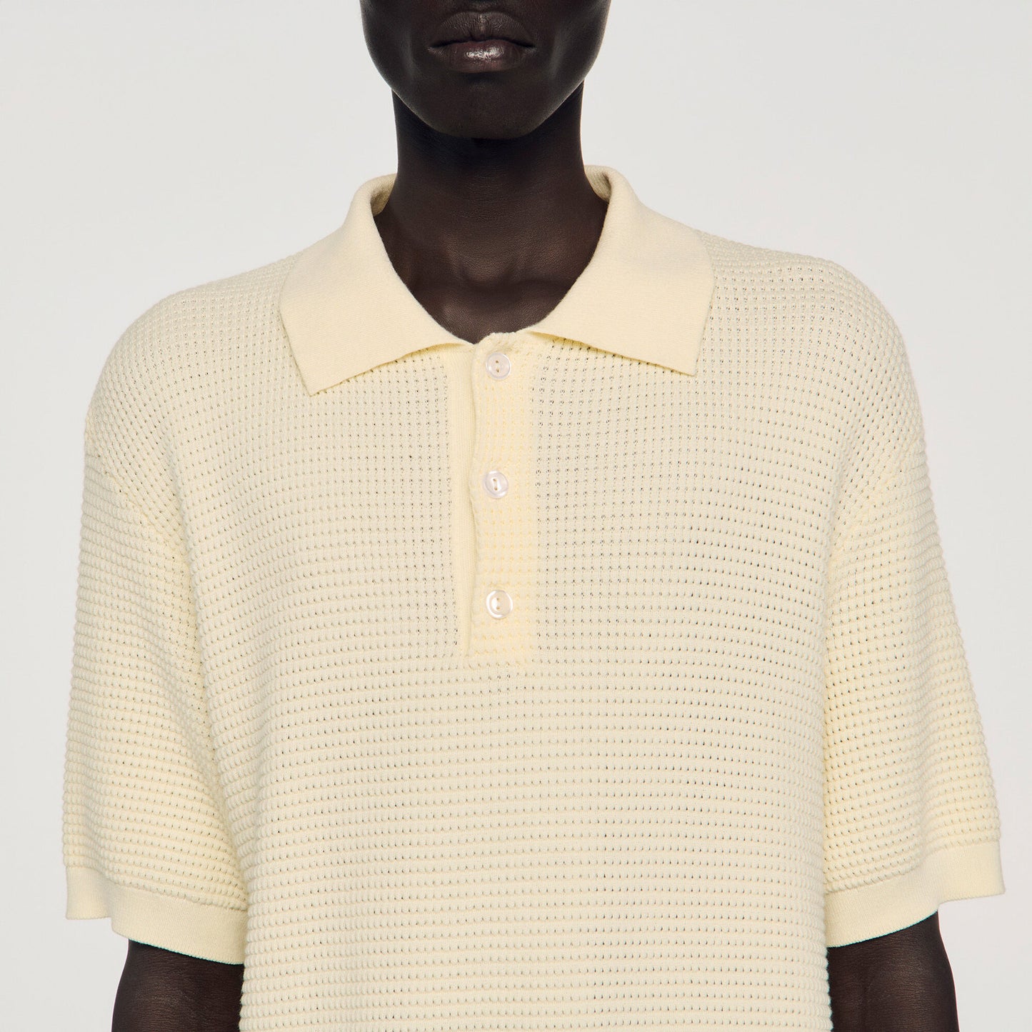 Manuel Polo Waffle-Texture Cotton Polo Butter Cream