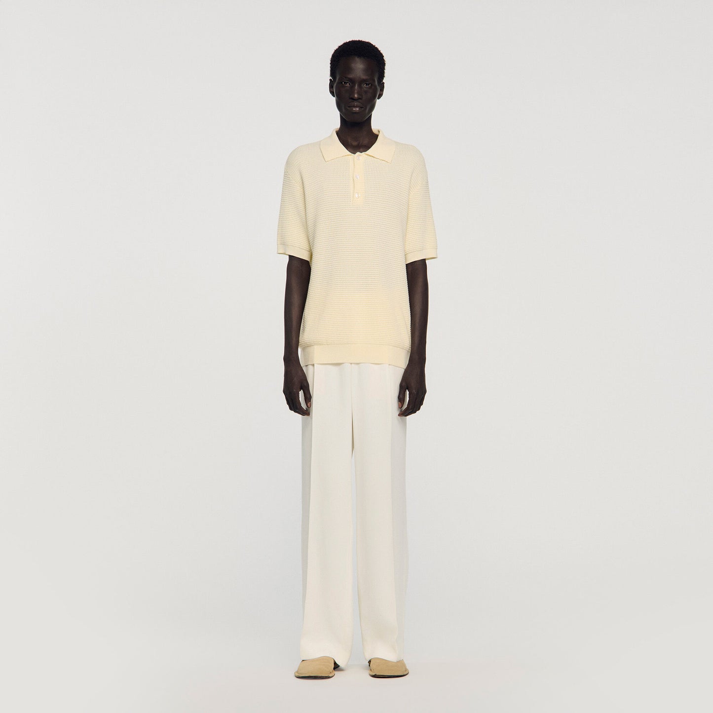 Manuel Polo Waffle-Texture Cotton Polo Butter Cream
