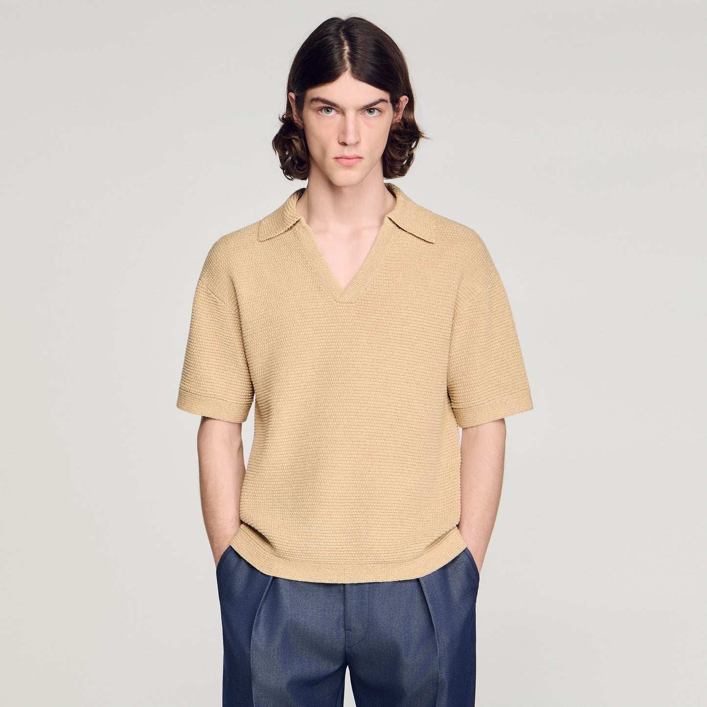 Papiro Polo Jute-Effect Polo Shirt BEIGE
