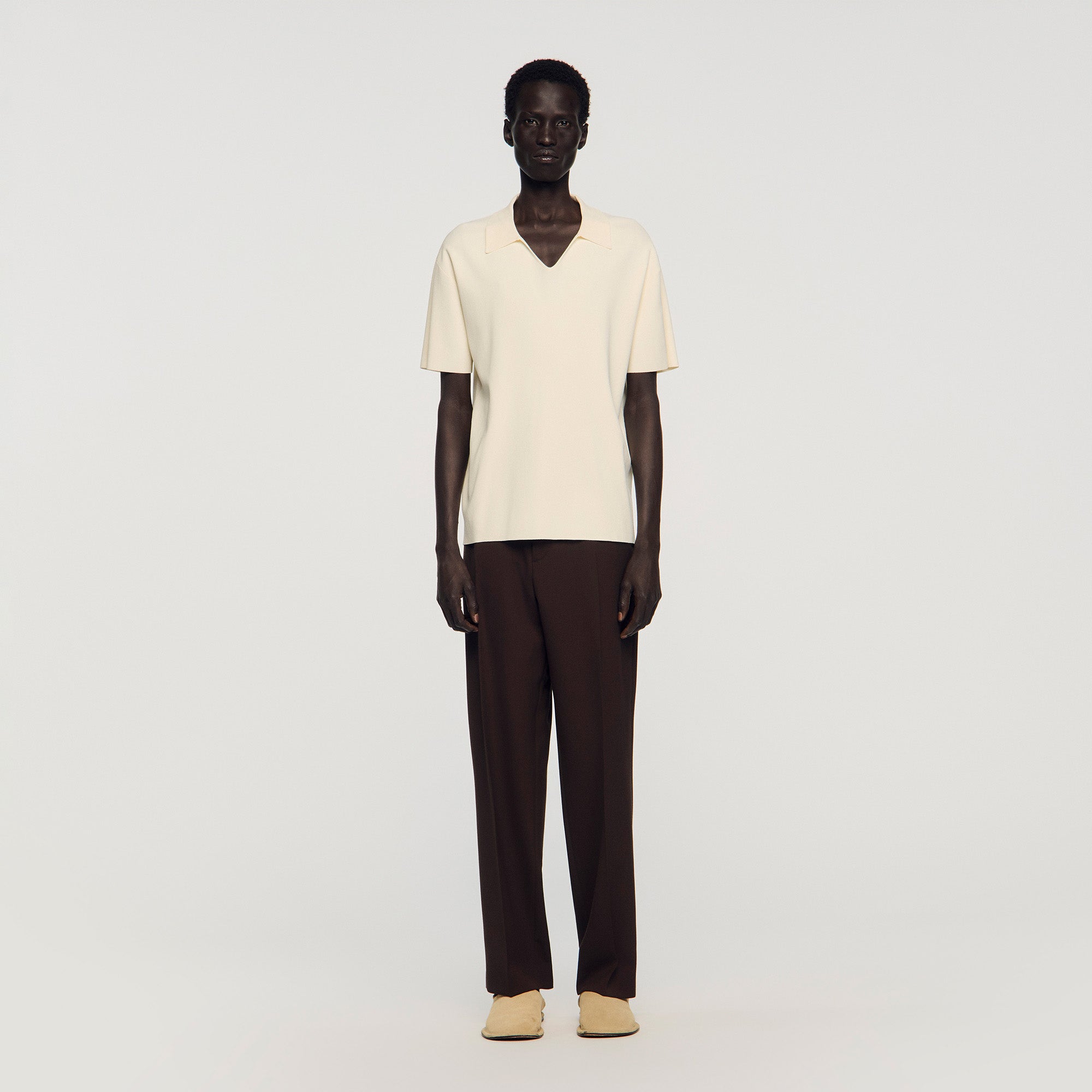 Riccardo Polo Stretch Knit Polo Shirt Ecru