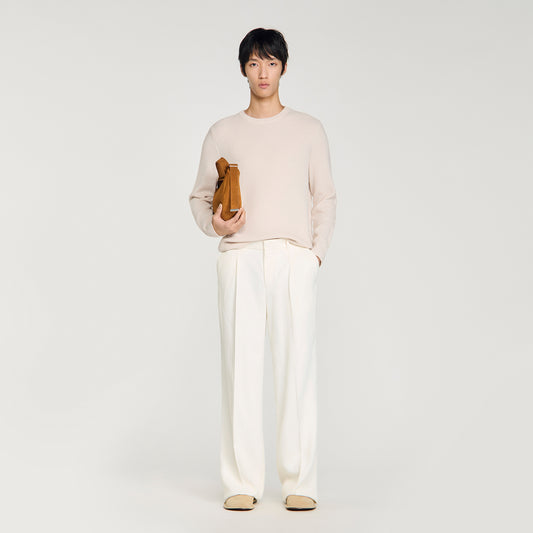 New Rice Wool Crew-Neck Sweater In Seed Stitch Ecru